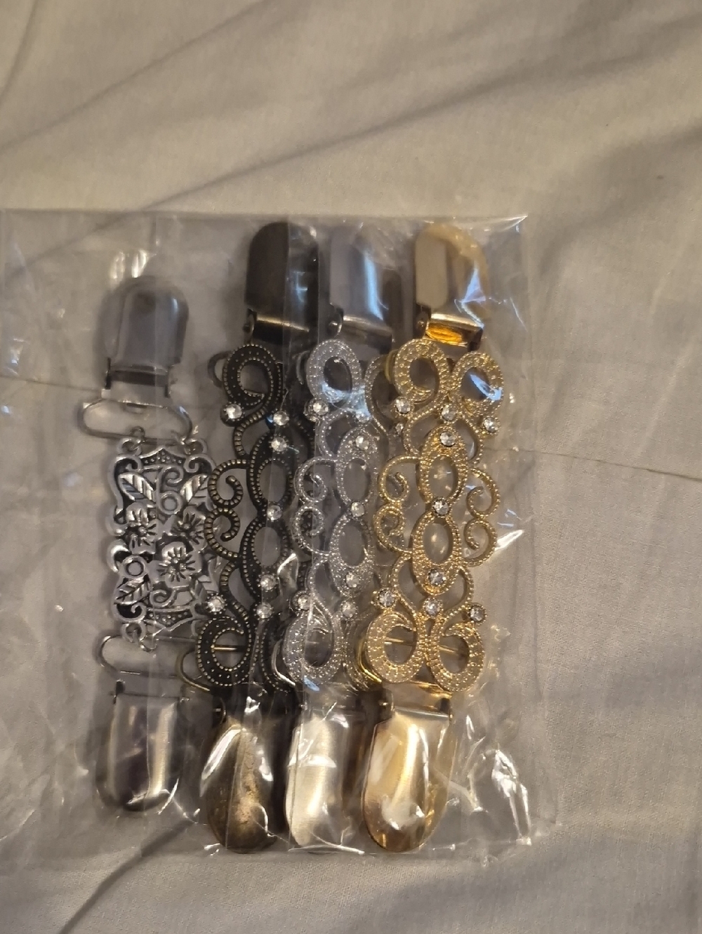 NWT Decorative Metal Shirt, Dress & Jacket Clips - Silver, Black, Gold, Bronze
